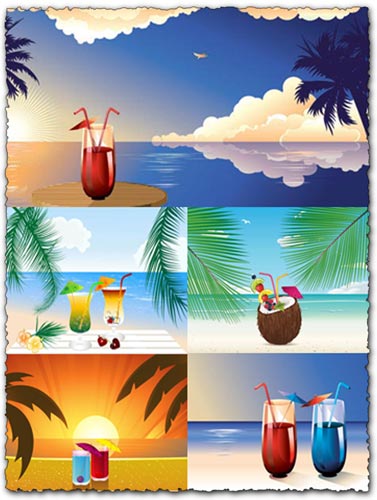 Beach cocktails vector design 5 EPS vector cocktails with jpg preview 2 Mb