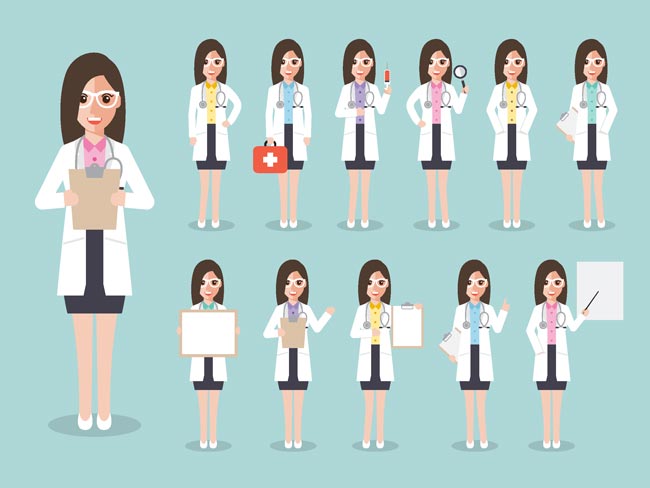 Cartoon woman doctors and nurses vector