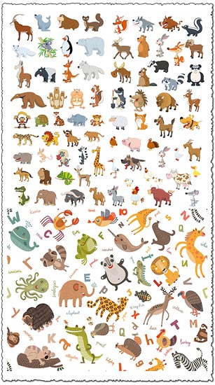 Flattern jungle animals cartoon vectors